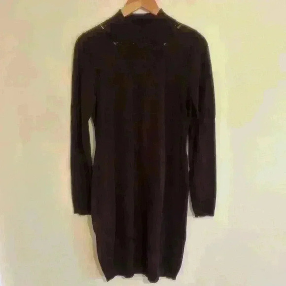 Susana Monaco Dresses & Skirts - Susana Monaco Size Medium Mock Neck Laser Cut Long Sleeve Knit Dress Bodycon